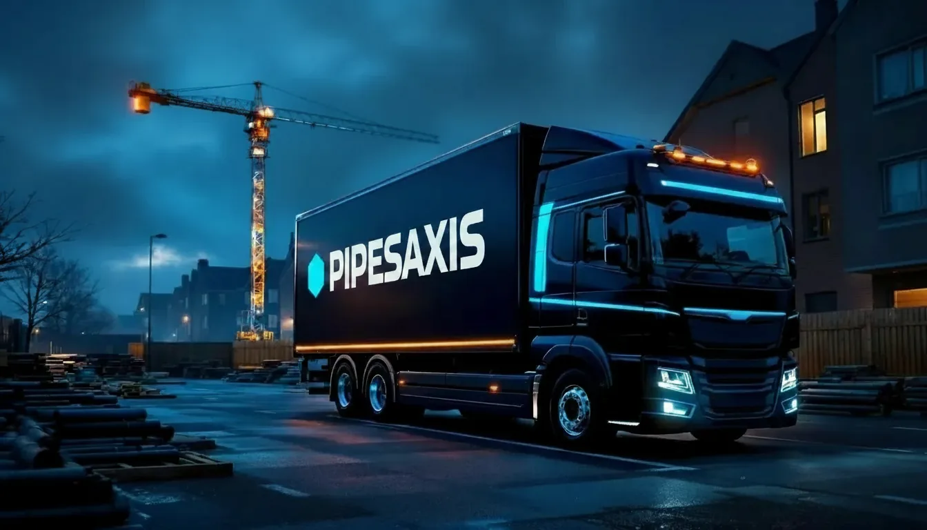 Branded plumbing contractor support lorry for site logistics